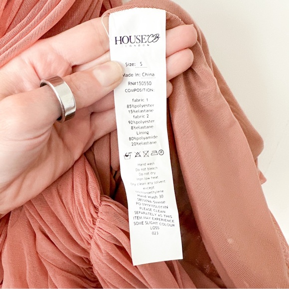 House of CB Sirene Mesh Dress Gathered Organza Antique Rose Pink Size Small - Picture 5 of 10